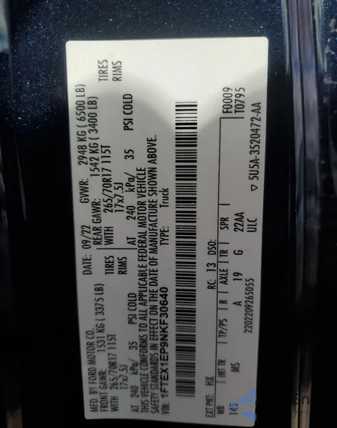 2022 Ford F150 Super Cab из США, поврежденный, VIN 1FTEX1EP9NKF30640